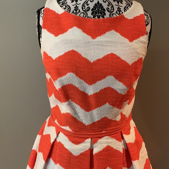 The Limited Dresses The Limited Orange White Pleated Chevron Dress